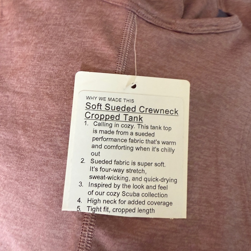 NWT ❤️ Lululemon Soft Sueded Crewneck Cropped Tank - Rose - Picture 2 of 3
